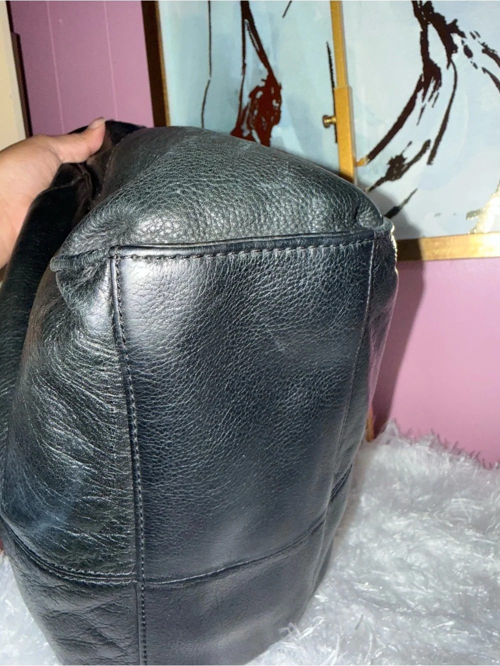 b. makowsky Black Pebbled Leather Hobo with Turn-Lock